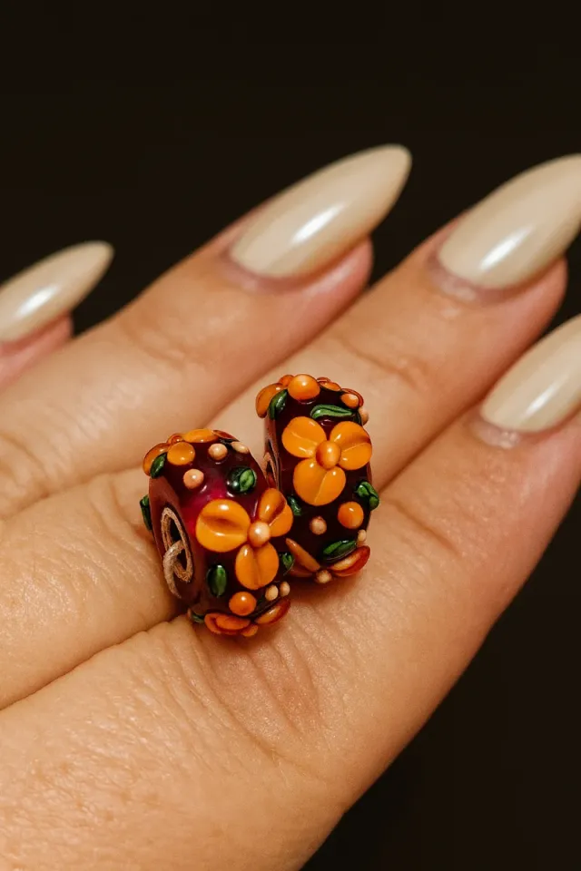 Charms Cristal Murano Flores Verdes y Turquesa