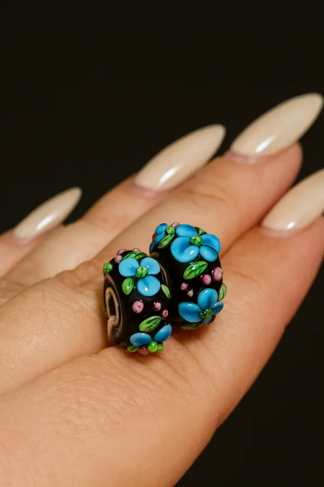 Charms Cristal Murano Flores Verdes y Turquesa