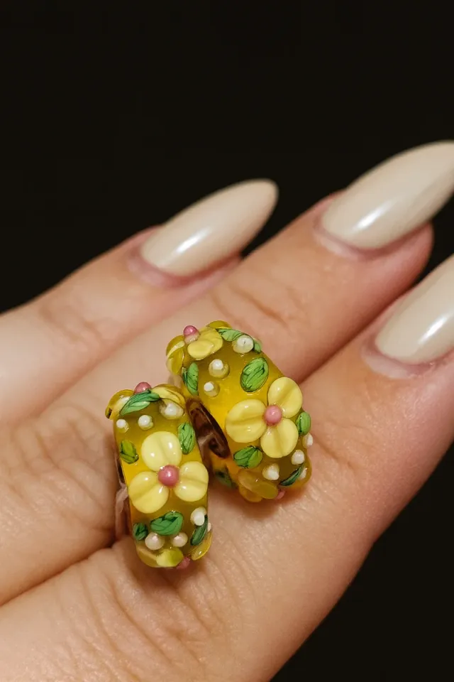 Charms Cristal Murano Flores Verdes y Turquesa