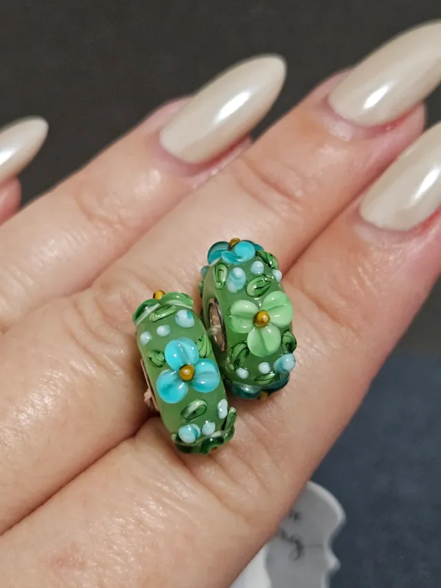 Charms Cristal Murano Flores Verdes y Turquesa
