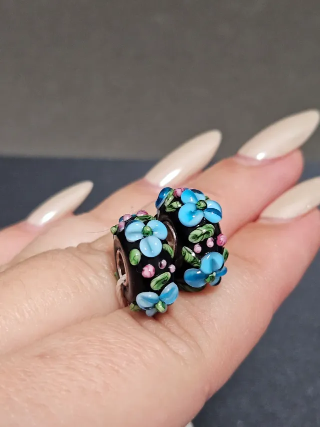 Charms Cristal Murano Flores Verdes y Turquesa