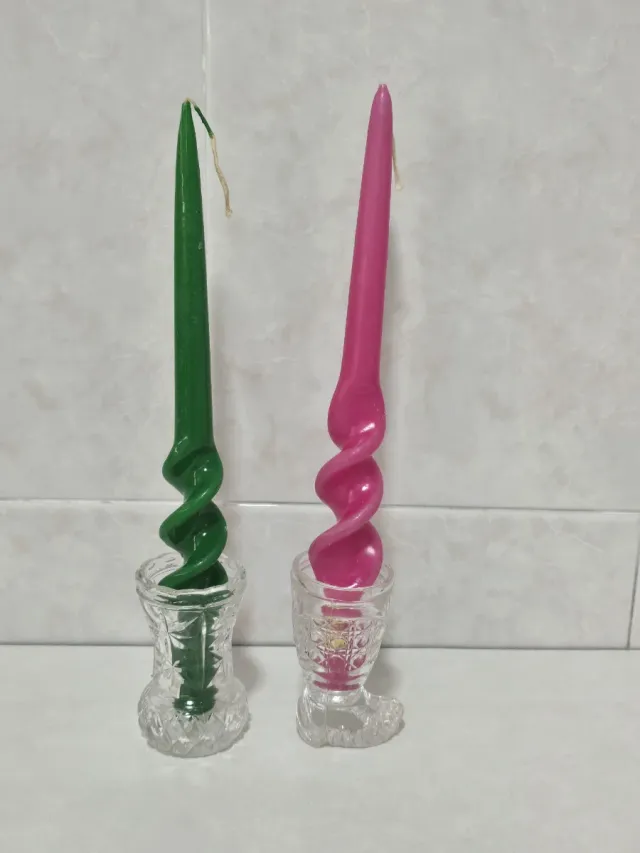 2 Candelabros Cristal Diseño Espiral