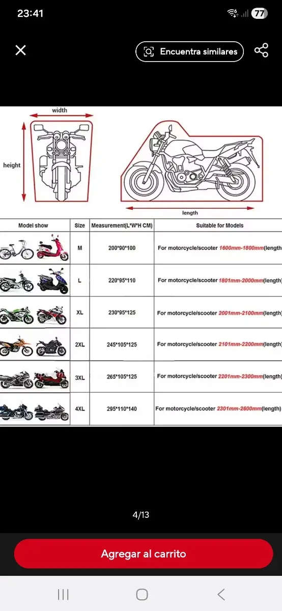 Funda para moto negra Talla 2XL (245x105x125).