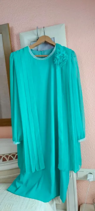 Vestido ceremonia cóctel verde azulado T.48/50