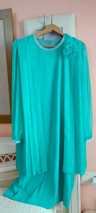 Vestido ceremonia cóctel verde azulado T.48/50