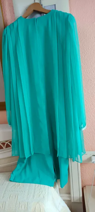 Vestido ceremonia cóctel verde azulado T.48/50