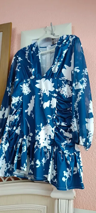 Vestido Lolita floral azul y blanco talla L