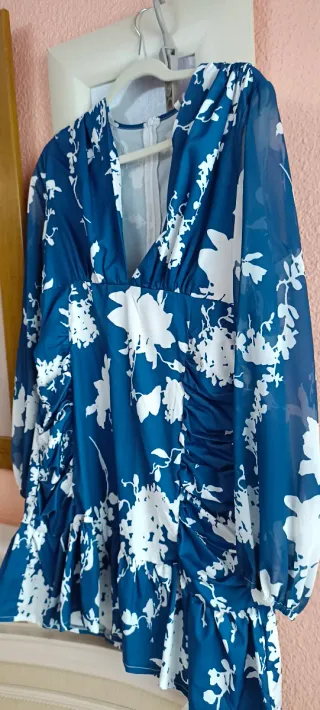 Vestido Lolita floral azul y blanco talla L