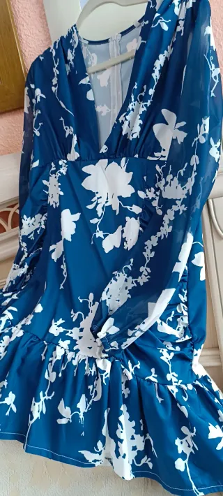 Vestido Lolita floral azul y blanco talla L