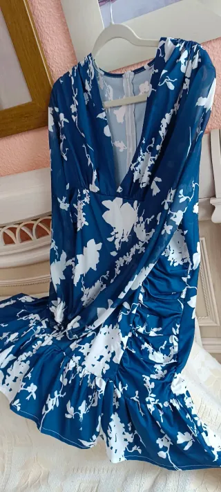 Vestido Lolita floral azul y blanco talla L