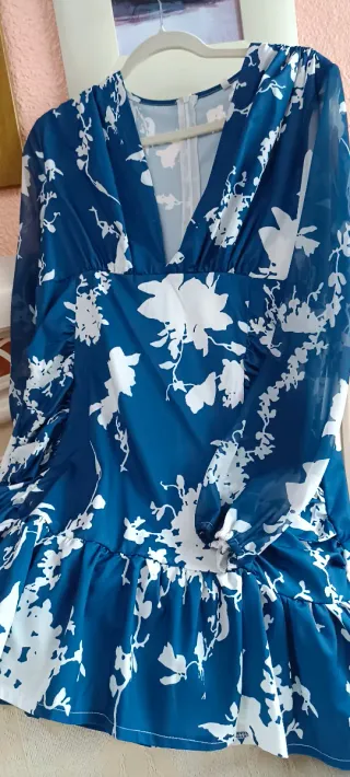 Vestido Lolita floral azul y blanco talla L