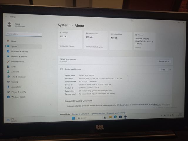 Portátil TTL i7-11ª Gen Nero