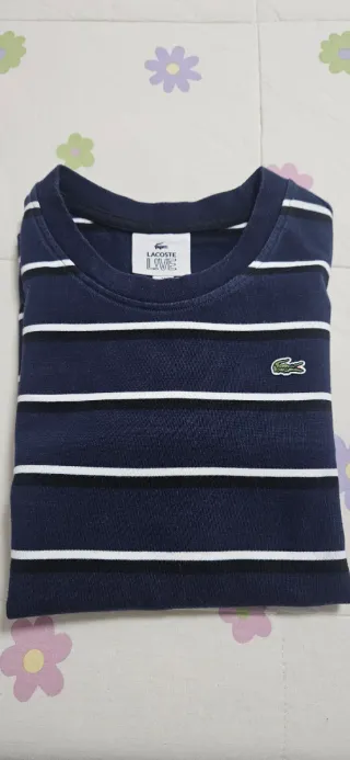 Camiseta Lacoste Rayas Azul y Blanco