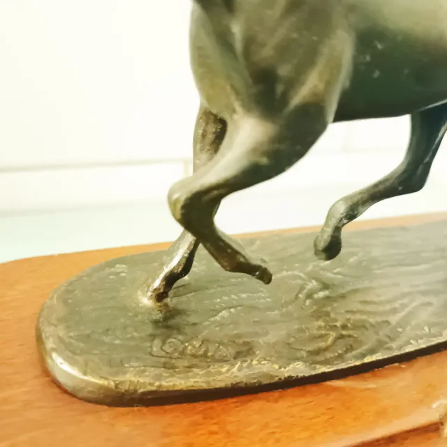 Caballo Bronce Firmado Base Madera