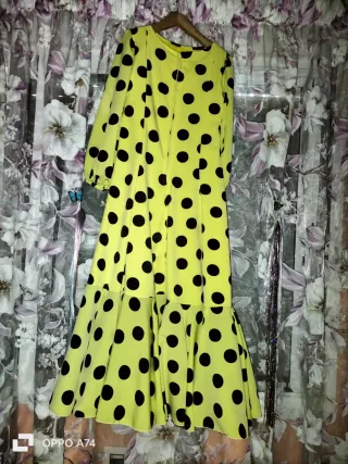 Vestido Flamenco Amarillo Lunares Negros