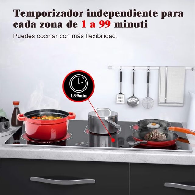 Placa vitrocerámica 5 fuegos táctil