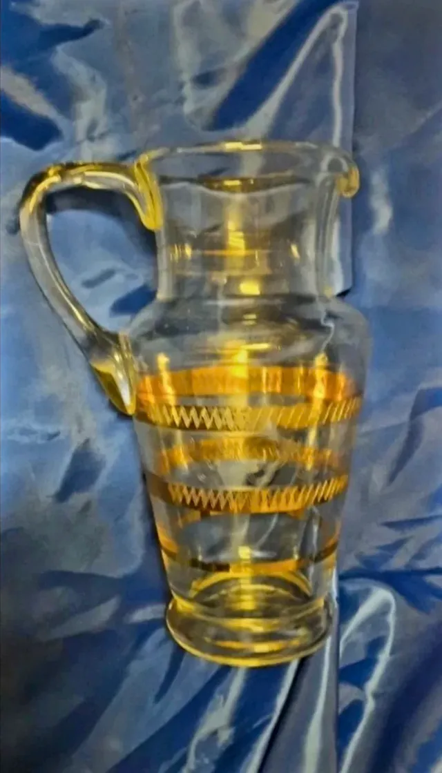 Brocca Vintage anni 50 vetro decorato oro zecchino