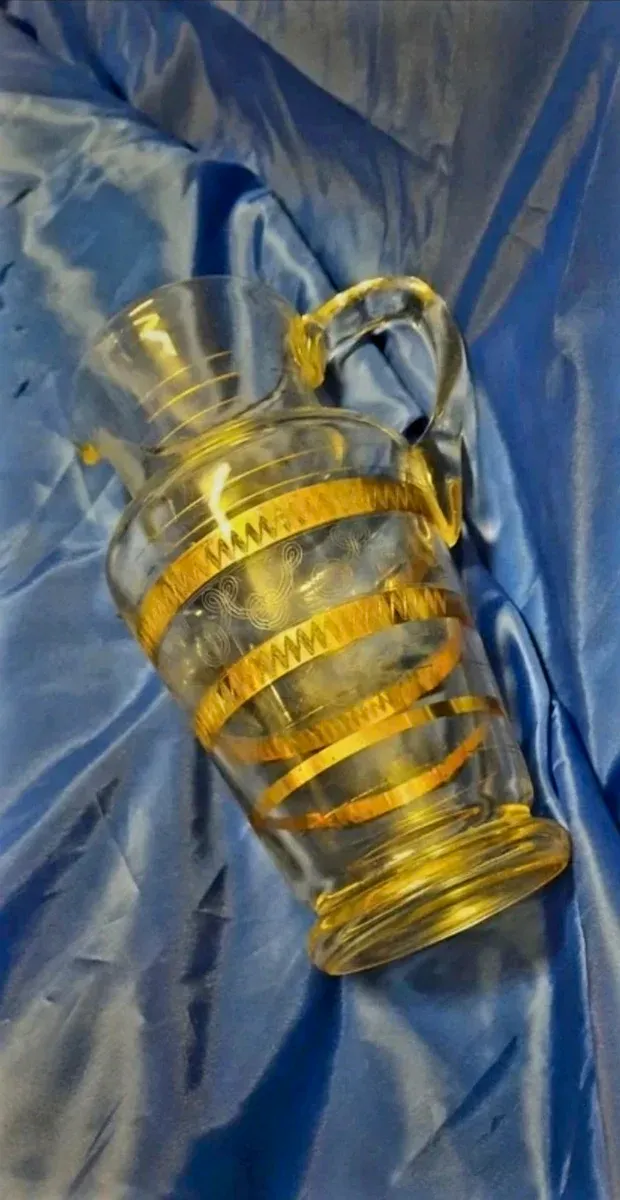 Brocca Vintage anni 50 vetro decorato oro zecchino