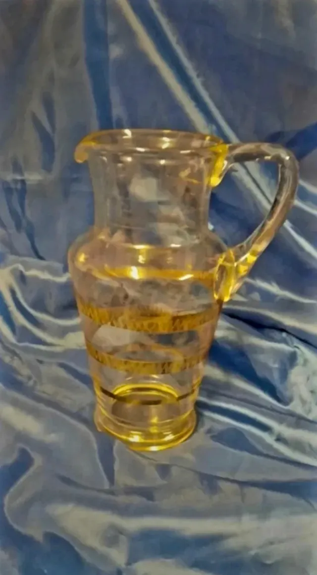 Brocca Vintage anni 50 vetro decorato oro zecchino