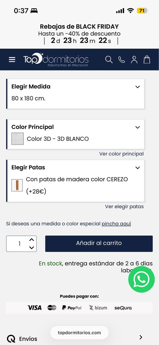 Somier cama base tapizada con patas