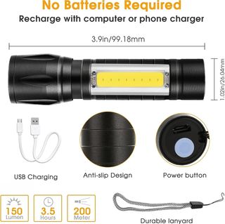 Torcia Militare Tascabile LED Ricaricabile USB