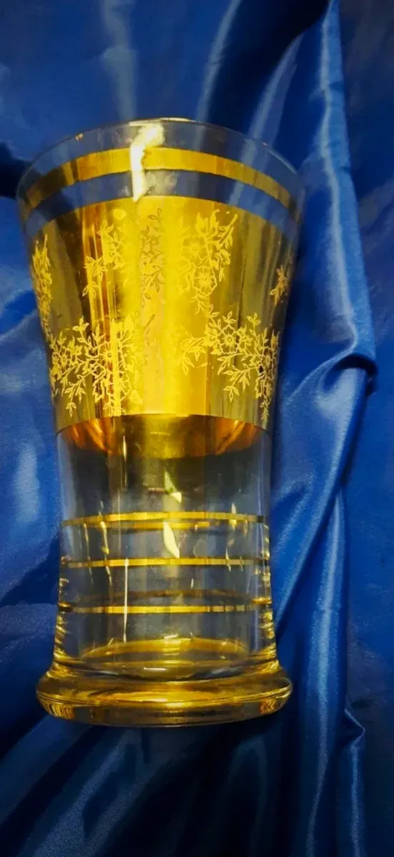 Bicchiere/vasetto vetro decorato oro