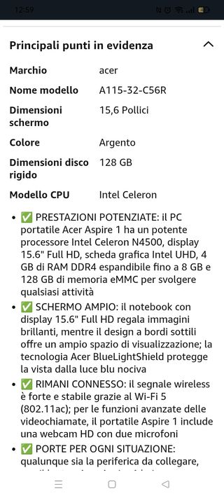 Notebook Acer A115-32-C56R nuovo