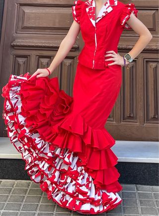 Traje de Flamenca Rojo Talla 38/40 regalo bolso