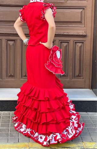 Traje de Flamenca Rojo Talla 38/40 regalo bolso