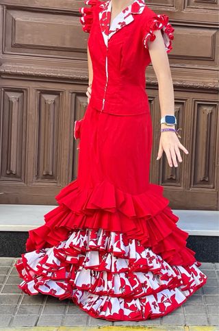 Traje de Flamenca Rojo Talla 38/40 regalo bolso