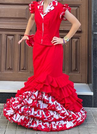 Traje de Flamenca Rojo Talla 38/40 regalo bolso