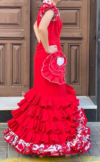 Traje de Flamenca Rojo Talla 38/40 regalo bolso