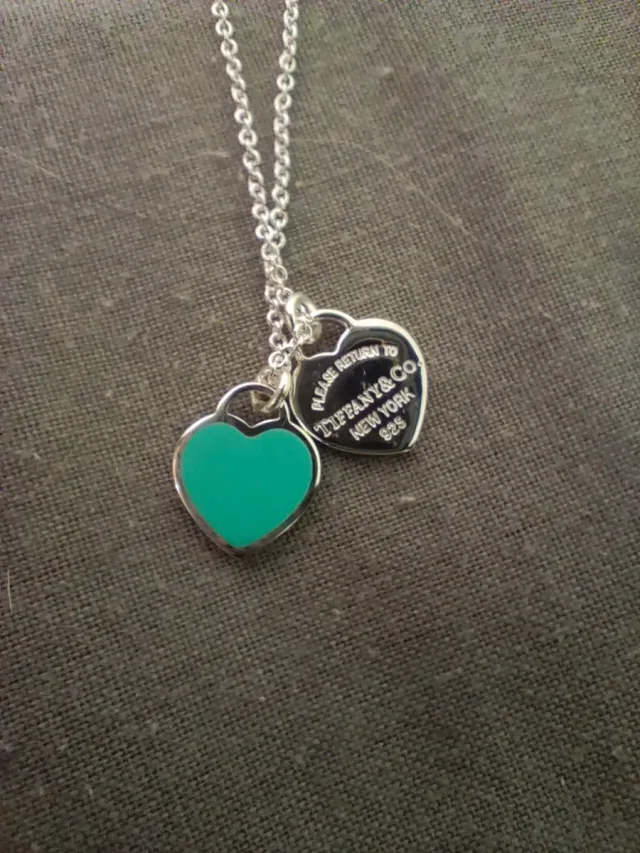 Collar Tiffany Corazón Doble Plata y Turquesa