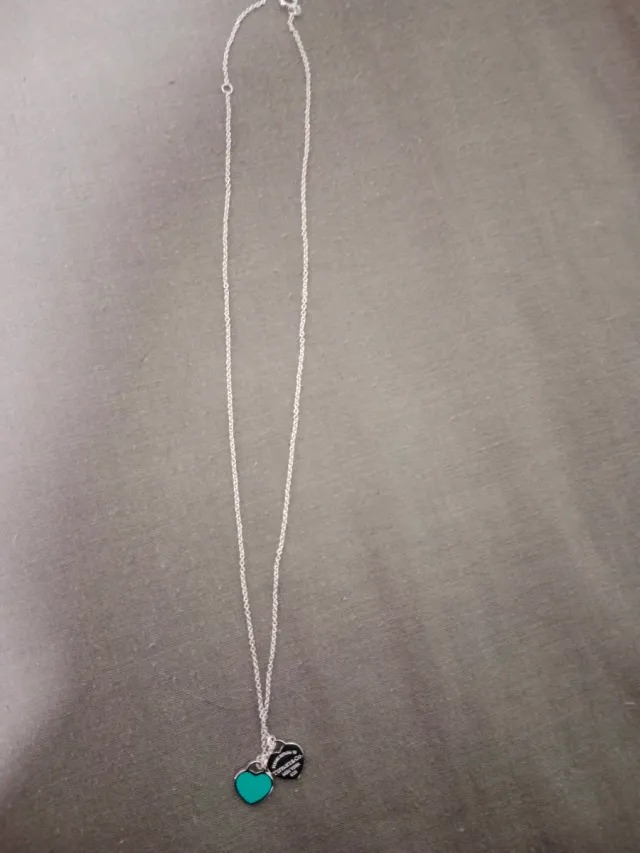 Collar Tiffany Corazón Doble Plata y Turquesa