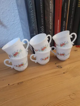 6 Tazas cafe Arcopal Vintage Flores rojas.