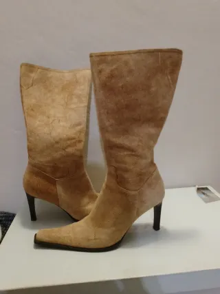 Stivali donna tacco medio beige/marrone