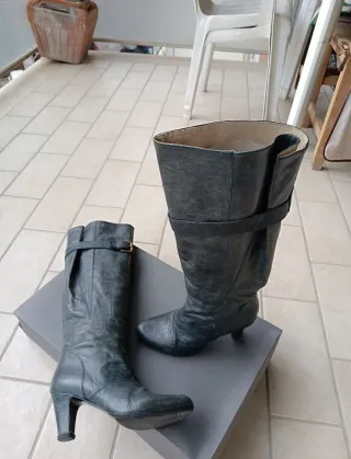 Stivali pelle tacco 8 cm grigio