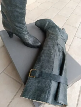 Stivali pelle tacco 8 cm grigio