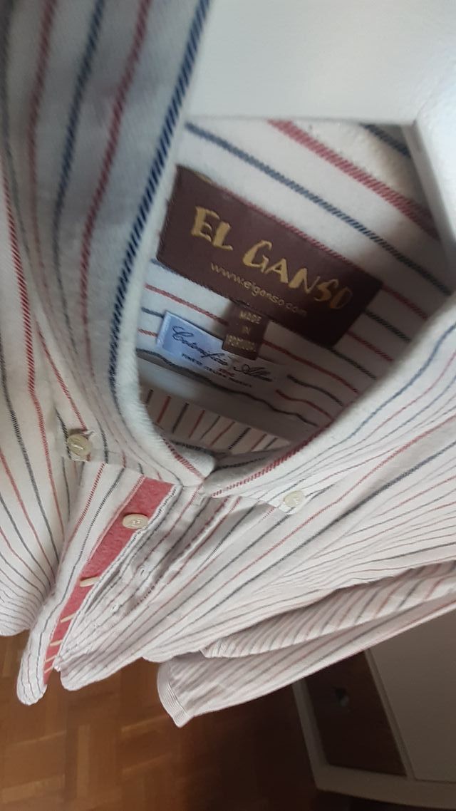 Camisa El Ganso rayas rojas y azules. Franela