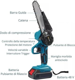 Motosega Elettrica 6" olio con 2 Batterie Potatura