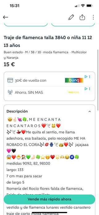 Traje de Flamenca talla 3840 van dos trajes