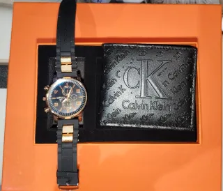 Reloj y Cartera Diesel Negro/Dorado