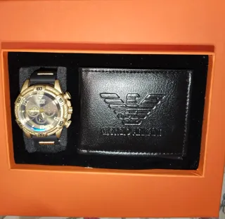 Reloj y Cartera Diesel Negro/Dorado