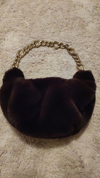 Bolso Zara Marrón Pelo Cadena Dorada