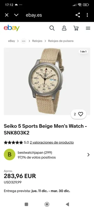 Reloj Seiko 5 Sports SNK803 Beige