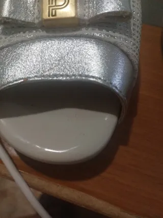 Zapatos Pitillos Blanco y Plateado Talla 41