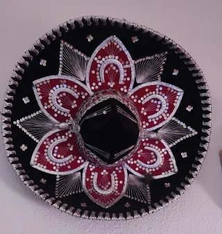 Sombrero Mexicano Charro Negro y Rojo