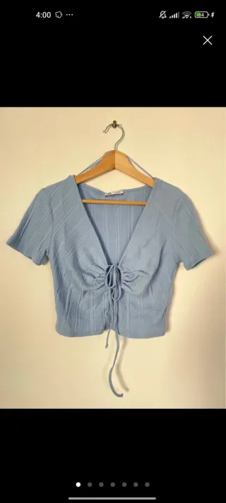 Top Zara manga corta azul L