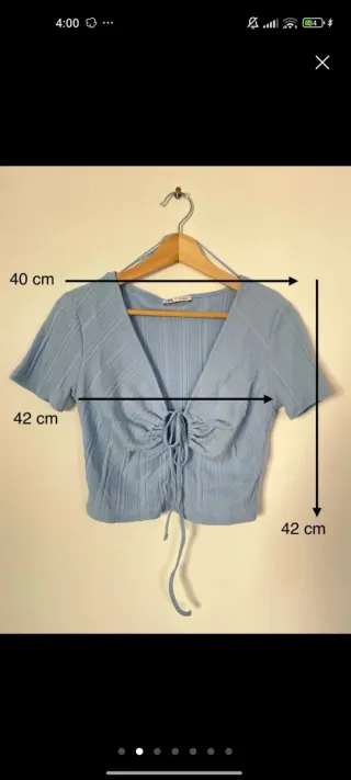 Top Zara manga corta azul L