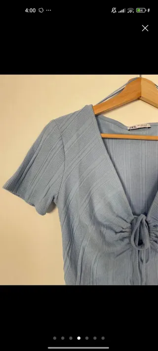 Top Zara manga corta azul L